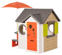 Kleine Spielhäuser für Kinder - Spielhaus, natur My New House Smoby erweiterbar mit einer Sitzbank unter einem Sonnenschirm ab 24 Monaten_0