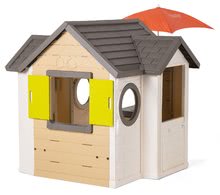 Domečky pro děti - Domeček přírodní My New House Smoby rozšiřitelný s lavicí pod slunečníkem od 24 měsíců_1