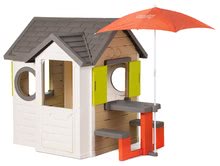 Kleine Spielhäuser für Kinder - Spielhaus, natur My New House Smoby erweiterbar mit einer Sitzbank unter einem Sonnenschirm ab 24 Monaten_2