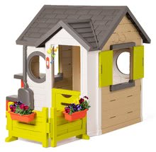 Kerti játszóházak gyerekeknek - Házikó natúr My New House Smoby bővithető paddal a kertben 24 hó-tól_1