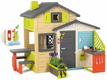 Kleine Spielhäuser für Kinder - Spielhaus der Freunde mit einem Blumentopf in eleganten Farben Friends House Evo Playhouse Smoby erweiterbar_1
