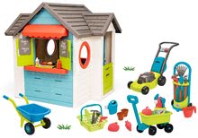 Spielhäuser mit Werkzeug - Set Häuschen mit Gartenrestaurant Chef House DeLuxe Smoby und ein Rasenmäher und ein Wagen  mit einem Eimer und Gartengeräten_38