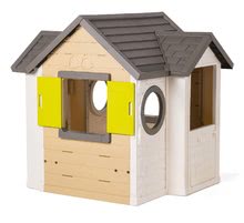 Cabanes avec toboggan pour enfants - Ma nouvelle Maisonnette Smoby au style naturel Fenêtre extensible 2 avec volets 2 fenêtres rondes et une porte demi-hauteur 135 cm de haut avec filtre UV à partir de 2 ans._10