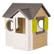 Cabanes avec toboggan pour enfants - Ma nouvelle Maisonnette Smoby au style naturel Fenêtre extensible 2 avec volets 2 fenêtres rondes et une porte demi-hauteur 135 cm de haut avec filtre UV à partir de 2 ans._11