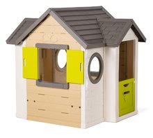 Cabanes avec toboggan pour enfants - Ma nouvelle Maisonnette Smoby au style naturel Fenêtre extensible 2 avec volets 2 fenêtres rondes et une porte demi-hauteur 135 cm de haut avec filtre UV à partir de 2 ans._12