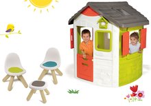 Domek zestaw Neo Jura Lodge Smoby dwoje drzwi i stół na piknik z dwoma krzesłami KidChair.