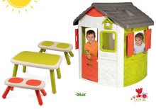 Spielhäuser mit Möbeln - Set Häuschen  Neo Jura Lodge Smoby mit zwei Türen und ein Tisch mit zwei Bänken KidBench_33