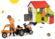 Domečky sety - Set domeček Pretty Nature Smoby s letní kuchyňkou a traktor na šlapání Builder Max Stavbař od 24 měsíců_19