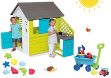 Domčeky s náradím - Set domček Pretty Blue Smoby s letnou kuchynkou, vozík na ťahanie s vedro setom a formičky do piesku od 24 mes_14