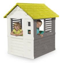 Kerti játszóházak gyerekeknek - Házikó Jolie Smoby kékes-szürke 3 ablakkal és 2 árnyékolóval UV védelemmel 2 évtől_0