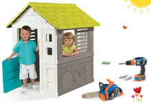 Spielhäuser mit Werkzeug - Set Häuschen Jolie Smoby blau mit 3 Fenstern und 2 Jalousien und eine Kettensäge mit einem Bohrer Bob The Builder ab 24 Mon._9