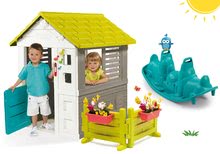 Spielhäuser mit Schaukel - Set Häuschen  Jolie Smoby blau mit 3 Fenstern und 2 Jalousien mit Garten und Klingel und doppelseitige Schaukel  Hund ab 24 Monate_0