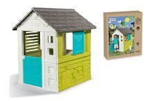 Cabanes avec toboggan pour enfants - Le chalet Pretty Blue Smoby Filtre UV avec 3 fenêtres, 2 stores et 2 volets coulissants depuis 2 ans, de couleur bleu-vert._0