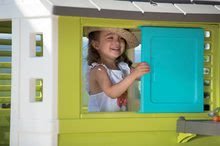 Kleine Spielhäuser für Kinder - Häuschen mit Küche Pretty Blue Smoby blau-grün 3 Fenster mit 2 Jalousien und 2 Schiebeläden mit UV-Filter und 17 Zubehör ab 2 Jahren_1