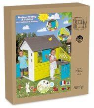 Cabanes avec toboggan pour enfants - Chalet Pretty Blue Smoby avec cuisine Bleu-vert 3 fenêtres avec 2 stores et 2 volets coulissants avec un filtre UV et 17 accessoires à partir de 2 ans._5