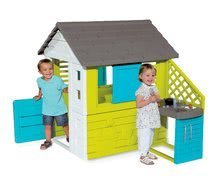 Kleine Spielhäuser für Kinder - Häuschen mit Küche Pretty Blue Smoby blau-grün 3 Fenster mit 2 Jalousien und 2 Schiebeläden mit UV-Filter und 17 Zubehör ab 2 Jahren_2