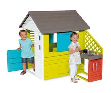 Domčeky pre deti - Domček s kuchynkou Pretty Blue Smoby modro-zelený 3 okná s 2 žalúziami a 2 posuvné okenice s UV filtrom a 17 doplnkov od 2 rokov_1