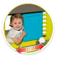 Domečky pro děti - Domeček s kuchyňkou Pretty Blue Smoby modro-zelený 3 okna s 2 žaluziemi a 2 posuvné okenice s UV filtrem a 17 doplňků od 2 let_1