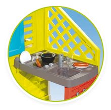 Domečky pro děti - Domeček s kuchyňkou Pretty Blue Smoby modro-zelený 3 okna s 2 žaluziemi a 2 posuvné okenice s UV filtrem a 17 doplňků od 2 let_0