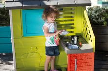 Case per bambini  - Casa con cucina Pretty Blue Smoby blu-verde 3 finestre con 2 persiane e 2 persiane scorrevoli con filtro UV e 17 accessori dai 2 anni_3