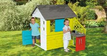 Kleine Spielhäuser für Kinder - Spielhaus mit Spielküche Pretty Blue Smoby blau-grün 3 Fenster mit 2 Jalousien und 2 Schiebeläden mit UV-Filter und 17 Zubehör ab 2 Jahren_4