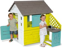 Domečky pro děti - Domeček s kuchyňkou Pretty New Grey Playhouse&Kitchen Smoby a 2 okna s posuvnými okenicemi a poloviční dveře UV filtr od 2 let_0