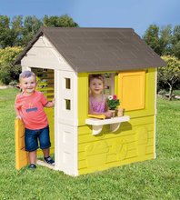 Domki dla dzieci - Dom Pretty Sunny Flowers House Smoby z parapetem okienne i donicami z dodatkami z 2 oknami i 2 żaluzjami filtr UV od 24 miesięcy_0