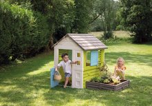 Kleine Spielhäuser für Kinder - Spielhaus mit Sandkasten Square Playhouse Pretty Blue Smoby mit 2 Fenstern mit Schiebeläden und UV-Filter ab 24 Monaten_0