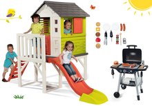 Set domček na pilieroch Pilings House Smoby s 1,5 m šmykľavkou a kuchynka Barbecue Grill s doplnkami od 24 mes