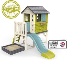 Kerti játszóházak gyerekeknek - Házikó pilléreken homokozóval kiskerttel Square Playhouse on Stilts Smoby és 1,5 m csúszda létrával UV szűrő 24 hó-tól_5