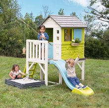 Domečky pro děti - Domeček na pilířích s pískovištěm zahrádkou Square Playhouse on Stilts Smoby a 1,5 m skluzavka s žebříkem UV filtr od 24 měsíců_2