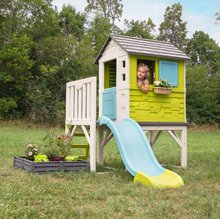 Domki dla dzieci - Domek na palach z ogrodem z piaskownicą Square Playhouse on Stilts Smoby oraz zjeżdżalnia 1,5 m z drabinką i filtrem UV od 24 miesięcy życia_0