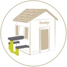 Kerti játszóház kiegészítők - Piknik asztal két paddal Smoby házikóhoz napernyő rögzítésének lehetőségével UV védelemmel_2