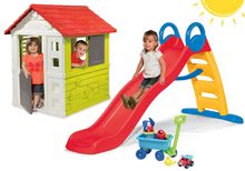 Skluzavky s domečkem - Set skluzavka Funny Toboggan Smoby 2 m a domeček Nature s okenicí a vozík s kbelíkem od 24 měsíců_14
