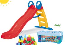 Šmykľavky pre deti  - Set šmykľavka s vodotryskom Funny Double Toboggan Smoby 2 metrová a darček stavebnica v dóze 50+20% kociek modrá_32