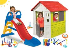 Skluzavky s domečkem - Set skluzavka Toboggan KS s vodou Smoby 150 cm a domeček Nature a sportovní hry od 24 měsíců_18