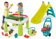 Dětský záhradní nábytek sety - Set stůl Zahradník De Jardinage 2v1 Smoby dvoudílný se zahrádkou a skluzavka Toboggan XS s vodou a vozík s nářadím_17