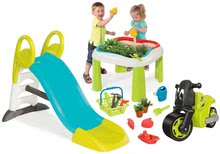 Detský záhradný nábytok sety -  NA PREKLAD - Mesa de jardinero de Jardinage 2v1 Smoby Dos piezas con jardín y bicicleta de carreras Racing Bike y tobogán Toboggan KS_19