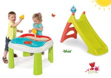 Otroško vrtno pohištvo kompleti - Komplet miza Voda&Pesek 2v1 Smoby z mlinom in tobogan Toboggan XS z vodo od 18 mes_11
