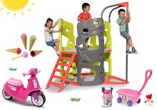 Preliezačky sety -  NA PREKLAD - Set preliezačka Multiactivity Climbing Tower Smoby s 3 lezeckými stenami so šmykľavkou a odrážadlo s gumenými kolesami a vozík so zmrzlinou od 24 mes_28