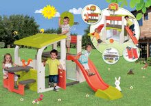 Hrací centra - Set hrací centrum Fun Center Smoby se skluzavkou dlouhou 150 cm, domeček Jura Lodge od 24 měsíců_24