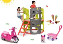 Preliezačky sety - Set preliezačka Multiactivity Climbing Tower Smoby s 3 lezeckými stenami so šmykľavkou a odrážadlo s gumenými kolesami a vozík so zmrzlinou od 24 mes_30