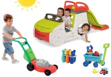 Prolézačky sety - Set prolézačka Adventure Car Smoby se skluzavkou, sekačka, vozík na tahání a kuželky od 24 měsíců_19