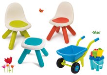 Otroško vrtno pohištvo kompleti - Komplet Piknik mizica Smoby z dvema stolčkoma KidChair in samokolnica z dvema kolesoma in vedro set za pesek od 24 mes_18