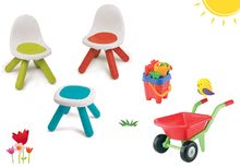 Detský záhradný nábytok sety - Set Piknik stolík s dvomi stoličkami KidChair Smoby a fúrik s dvomi kolesami a vedro set do piesku od 24 mes_17