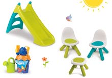 Detský záhradný nábytok sety - Set stôl Piknik Smoby s 2 stoličkami KidChair a šmykľavka Toboggan XS dlhá 90 cm a Disney vedro set od 24 mes_23