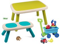 Detský záhradný nábytok sety - Set stôl pre deti KidTable zelený Smoby s lavicou s UV filtrom a vozíkom na ťahanie_16