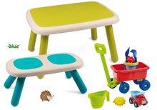 Detský záhradný nábytok sety - Set stôl pre deti KidTable zelený Smoby s lavicou s UV filtrom a vozíkom na ťahanie_17
