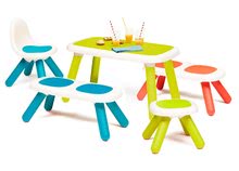 Meble ogrodowe dla dzieci - Stół dla dzieci KidTable Smoby Zielony z dwoma ławkami, zieloną krzesłem i szarym taboretem._22