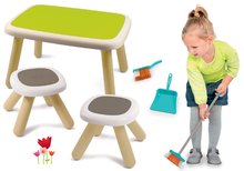 Dětský záhradní nábytek sety - Set stůl pro děti KidTable zelený Smoby se dvěma stolky s UV filtrem a smeták s lopatkou_24